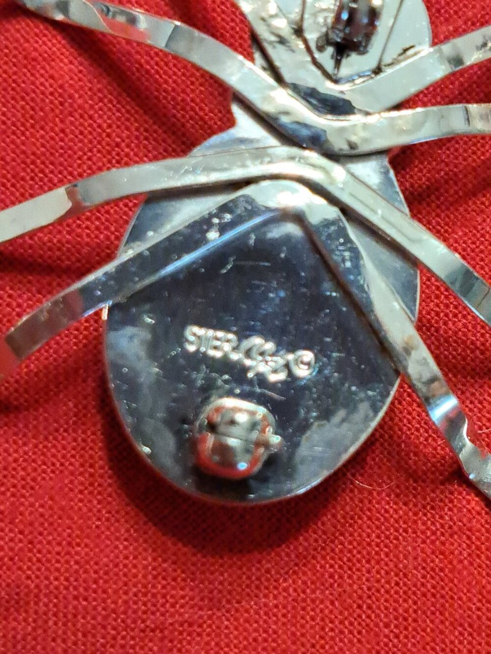 STERLING SILVER SPIDER BROOCH PIN W BLACK STONE & GOLD TONE SPIDER PIN HALLOWEEN - Picture 3 of 6